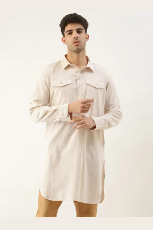 WHITE HEART Men Khaki Pure cotton Kurta