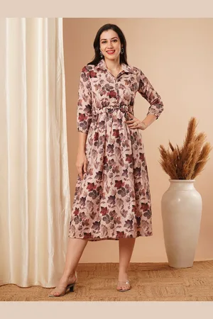 FASHOR Women Floral Printed Puff Sleeve A-Line Dress