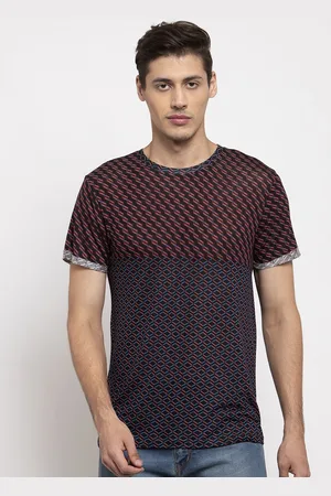 DOOR74 Men Maroon Printed Round Neck T-shirt