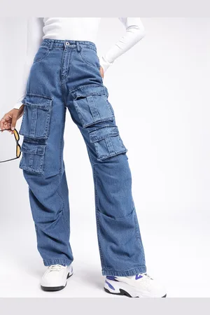DressBerry Women Urban Edge Light Fade Relaxed Fit Cargo Style Jeans