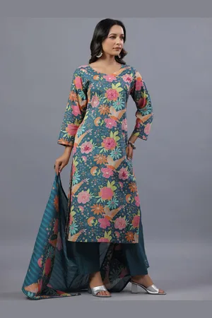 Amchoor Floral Printed Sequinned Regular Kurta with Trousers & Dupatta