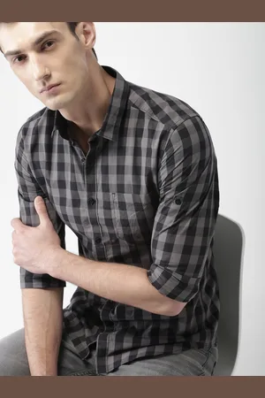 Highlander Men Black & Charcoal Grey Slim Fit Checked Casual Shirt