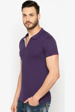 Status Quo Men Purple Polo Collar Cotton T-shirt