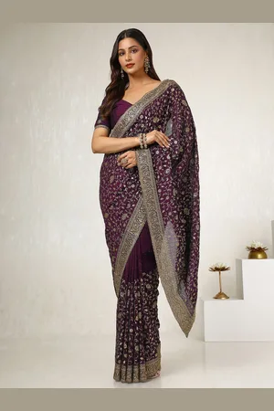 Soch Floral Embroidered Beads and Stones Tussar Saree
