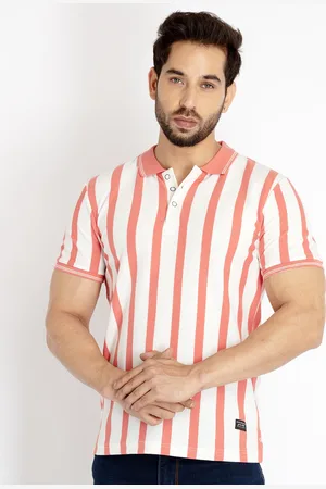 Status Quo Men Round Neck Striped Polo Collar Cotton T-shirt