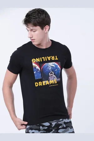 LocoMotive Men Black Printed Round Neck Cotton T-shirt