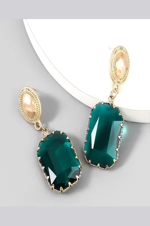 AQUASTREET Trendy Green Crystal Gold Plated Alloy Rhinestone Geometric Drop Dangle Earring