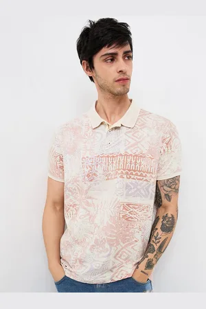SPYKAR Men Abstract Printed Polo Collar Cotton Slim Fit T-shirt