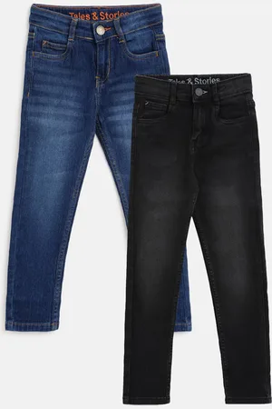 TALES & STORIES Boys Pack of 2 Slim Fit Mildly Distressed Light Fade Stretchable Jeans