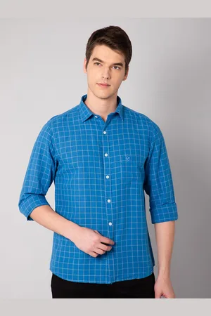 CANTABIL Men Blue Grid Tattersall Checks Cotton Casual Shirt