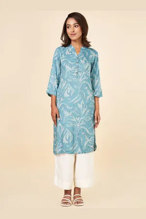Pantaloons Mandarin Collar Abstract Printed Straight Kurta