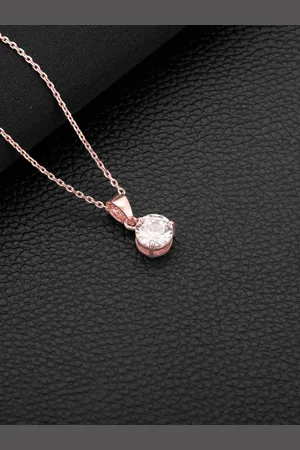 GIVA 925 Sterling Silver Rose Gold-Plated White CZ Studded Pendant With Link Chain