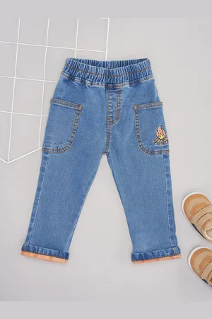 Pantaloons Blue Cotton Boys Low Distress Mid-Rise Slip-On Jeans