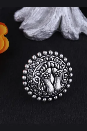 Voylla Women Silver-Plated Oxidised Handcrafted Aarambh Charan Paduka Finger Ring
