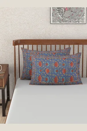 Fabindia Blue & Rust 2 Pieces Printed Pure Cotton Rectangle Pillow Covers