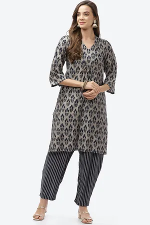 Biba Women Navy Blue Kurti with Trousers