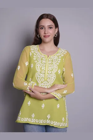 Seva Chikan Ethnic Motifs Embroidered Chikankari Kurti & Slip