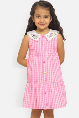 Nauti Nati Girls Checked Peter Pan Collar Flounce Pure Cotton A-Line Dress
