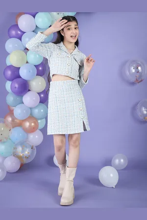 Cherry & Jerry Girls Checked Three-Quarter Sleeves Coat With Skirt