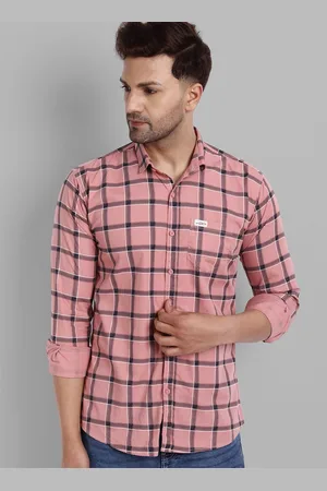 Majestic Men Pink Slim Fit Windowpane Checked Cotton Casual Shirt