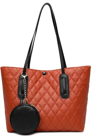 Diva Dale Women Rust Textured PU Structured Tote Bag with Quilted