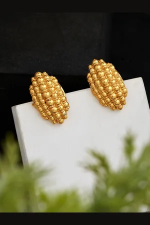 ATIBELLE Gold Plated Contemporary Textured Studded Earrings
