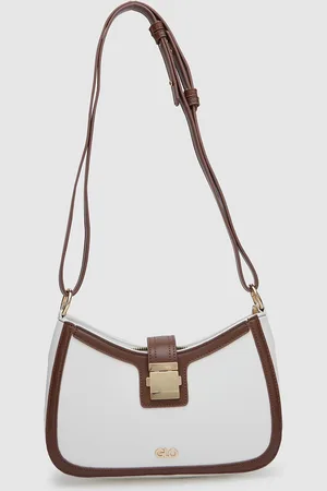 Globus White & Brown Structured Shoulder Bag
