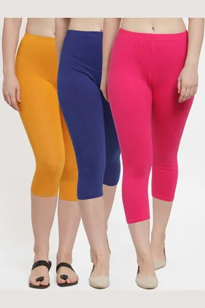 GRACIT Women Set of 3 Solid Blue & Pink Capris