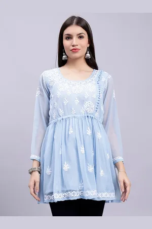 Seva Chikan Ethnic Motifs Embroidered Lucknowi Chikankari A-Line Kurti With Slip