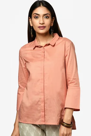 Fabindia Women Peach Colored Solid Pure Cotton Casual Shirt