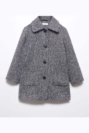 MANGO Girls Spread Collar Collar Marbled Coat