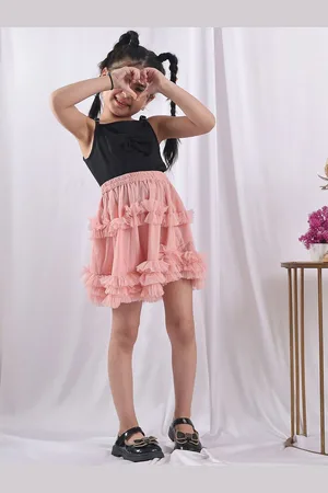NEUDIS Girls Shoulder Straps Top With Skirt