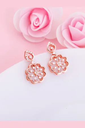 GIVA Rose Gold Plated Floral Drop Earrings