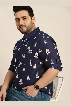 Sztori Men Plus Size Nautical Printed Pure Cotton Casual Shirt