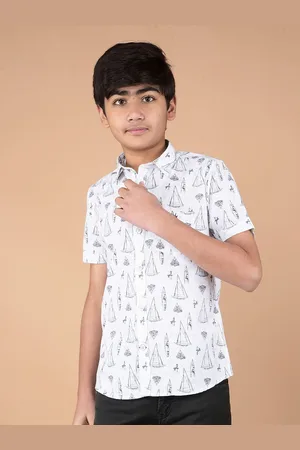 Crimsoune Club Boys Classic Fit Spread Collar Graphic Printed Cotton Casual Shirt