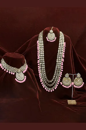 Peora 18K Gold-Plated Pink Traditional Kundan Jewellery Set
