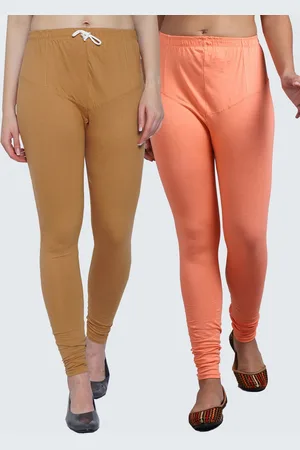 GRACIT Women Pack Of 2 Peach & Beige Solid Churidar-Length Leggings