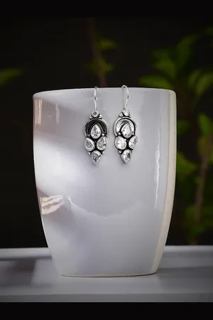 Bamboo Tree Jewels Silver Plated Stone-Studded Drop Earrings