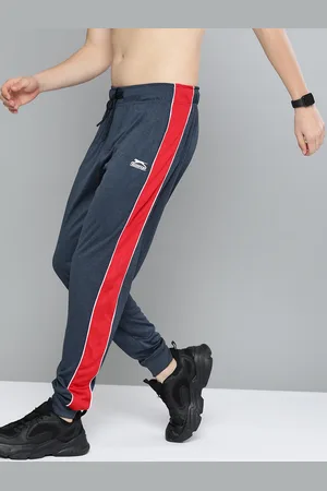 Slazenger Men Navy Blue Solid Straight Fit Joggers With Side Stripes