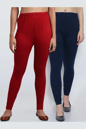 GRACIT Women Pack Of 2 Maroon & Navy Blue Solid Churidar-Length Leggings