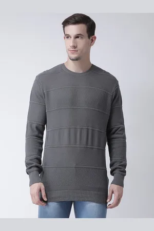 Club York Men Grey Self Design Knitted Woollen Pullover