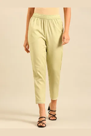 De Moza Women Cotton Cropped Cigarette Trousers