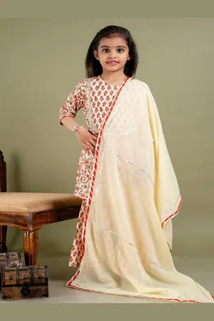 BAESD Girls Round Neck Floral Print Straight kurta With sharara & Dupatta