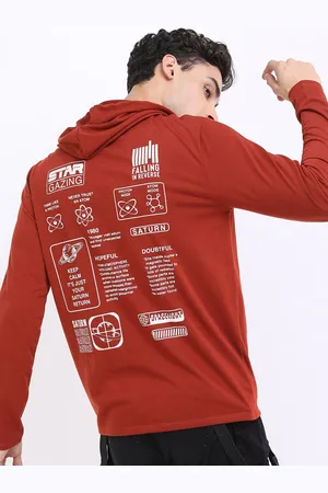 Highlander Men Maroon Hooded Typography Printed Slim Fit T-shirt