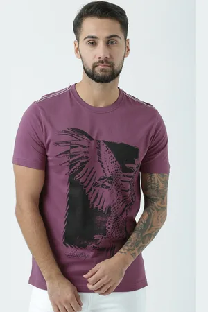 Huetrap Men Mauve Printed Round Neck T-shirt