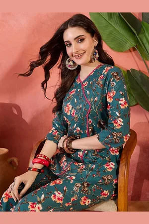 Sangria Floral Printed Pure Cotton Tunic And Trousers