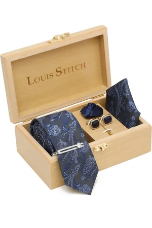 LOUIS STITCH Woven Designed Italian Silk Necktie Accessory Gift Set