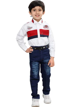 DKGF FASHION Boys Red & Blue Colourblocked Shirt with Trousers