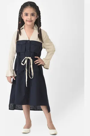 Crimsoune Club Girls Navy Blue & Off White Shirt Midi Dress