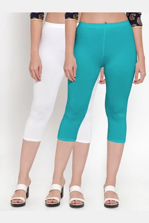 GRACIT Women White & Blue Set Of 2 Cotton Lycra Capris